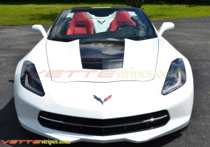 White C7 Corvette Stingray with 3M 1080 carbon flash hood stinger stripe