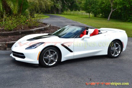 White C7 Corvette Stingray with 3M 1080 carbon flash hood stinger stripe