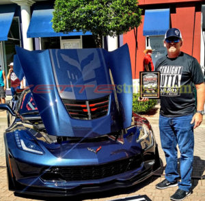 Mid night blue C7 Corvette Z06 with pearl black stinger stripes and optional custom design