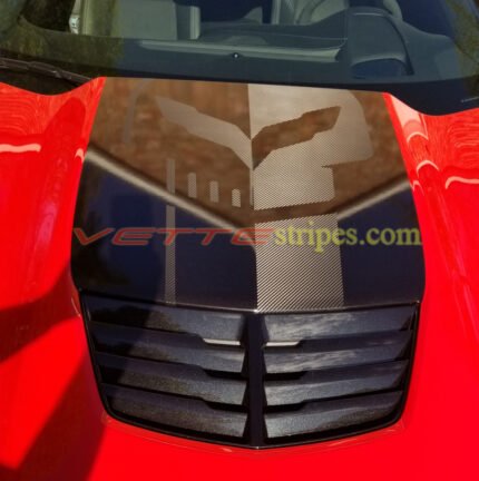 Torch red C7 Z06 hood stinger stripe with carbon fiber C7R jake skull