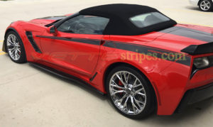 Torch red Z06 convertible with Yenko style side stripes and custom letters cutout