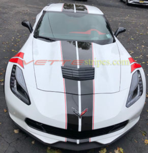 White C7 Grand sport with red and carbon flash ME fender hash marks stripes