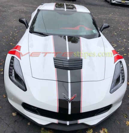 White C7 Grand sport with red and carbon flash ME fender hash marks stripes