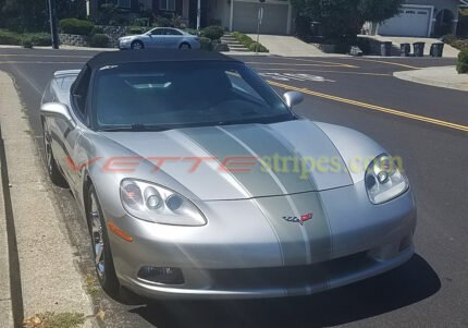 2005-2013 silver C6 Corvette convertible with gunmetal GM full length dual racing stripes 3