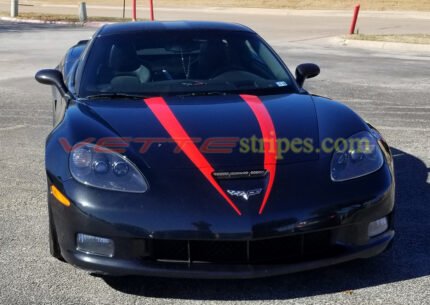 Black C6 Corvette Grand Sport with red Hero stripes