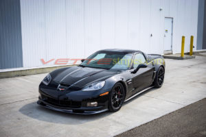 Black C6 Z06 with GT5 SEMA dark charcoal stripes