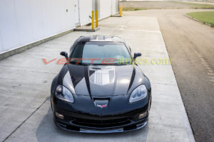 Black C6 Z06 with GT5 SEMA dark charcoal stripes