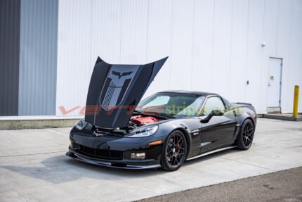 Black C6 Z06 with GT5 SEMA dark charcoal stripes