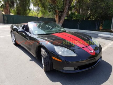 Black C6 convertible with gloss burgundy COM CSR stripes