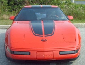 Red C4 Corvette with black CE stripes