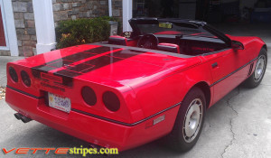 Red C4 Corvette convertible with black CE1 stripe