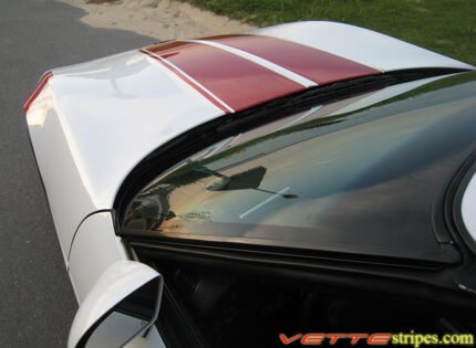 White C4 Corvette with metallic maple red CE stripes