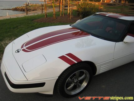 White C4 Corvette with metallic maple red CE stripes