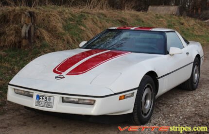 White C4 Corvette with red CE stripes