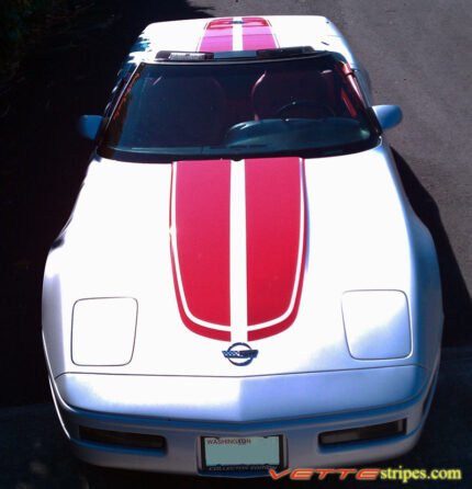 Silver C4 Corvette convertible with red CE stripes