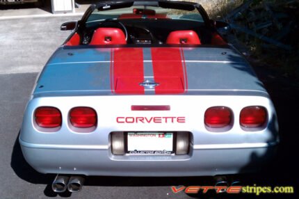 Silver C4 Corvette convertible with red CE stripes