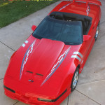 C4 corvette silver and gunmetal super hood spear stripe