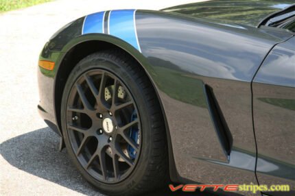 C6 Corvette Grand Sport fender hash marks stripe in bright blue and silver