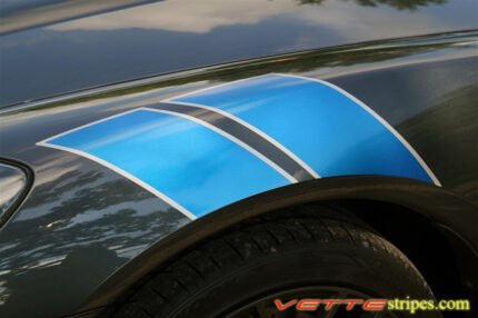 C6 Corvette Grand Sport fender hash marks stripe in bright blue and silver