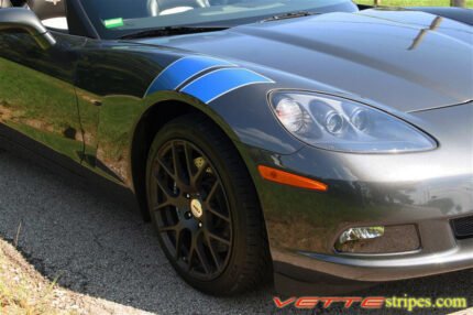 C6 Corvette Grand Sport fender hash marks stripe in bright blue and silver