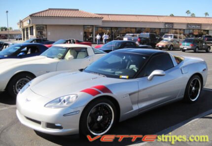 C6 Corvette Grand Sport fender hash marks stripe in maple red and gunmetal