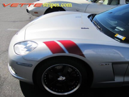 C6 Corvette Grand Sport fender hash marks stripe in maple red and gunmetal