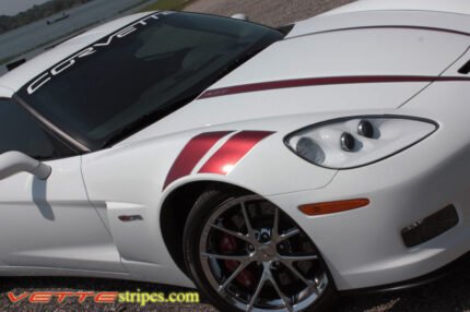 C6 Corvette Grand Sport fender hash marks stripe in maple red and gunmetal