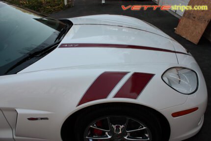 C6 Corvette Grand Sport fender hash marks stripe in maple red and gunmetal