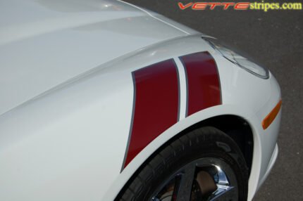 C6 Corvette Grand Sport fender hash marks stripe in maple red and gunmetal