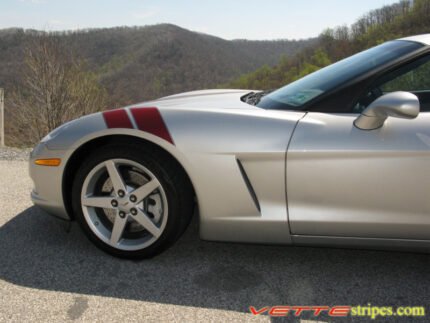 C6 Corvette Grand Sport fender hash marks stripe in maple red and gunmetal