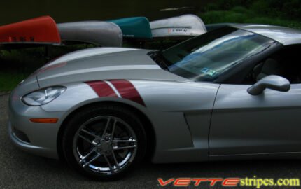 C6 Corvette Grand Sport fender hash marks stripe in maple red and gunmetal