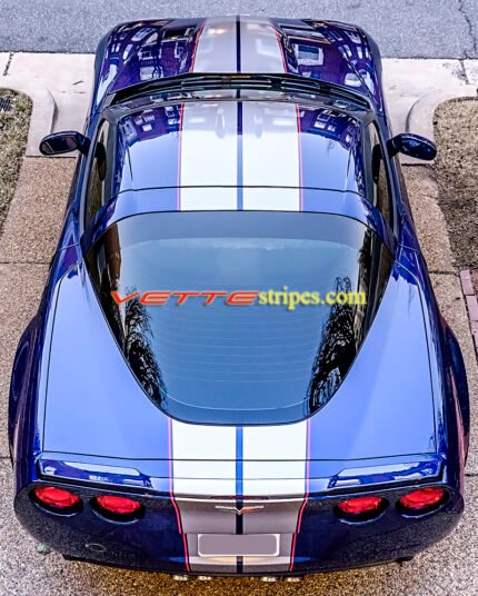 Lemans Blue C6 Corvette with metallic gunmetal and red full length racing stripe 3