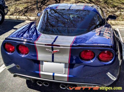 Lemans Blue C6 Corvette with metallic gunmetal and red full length racing stripe 3