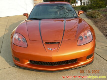 C6 Corvette Z06 Grand Sport black hood spear stripe with optional custom text