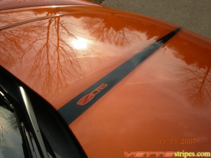 C6 Corvette Z06 Grand Sport black hood spear stripe with optional custom text