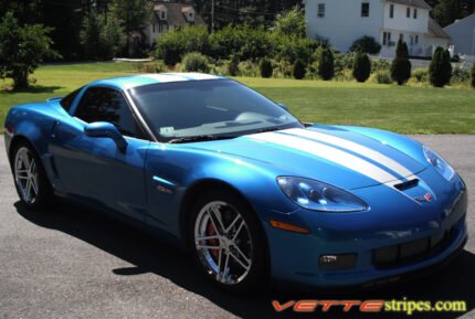 Jet stream blue C6 Corvette Z06 Grand Sport with silver ME2 stripe