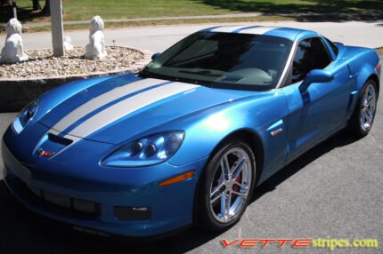 Jet stream blue C6 Corvette Z06 Grand Sport with silver ME2 stripe