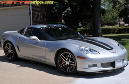 Machine silver C6 Corvette Z06 Grand Sport with ultra metallic black ME2 stripe