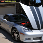 Machine silver C6 Corvette Z06 Grand Sport with ultra metallic black ME2 stripe