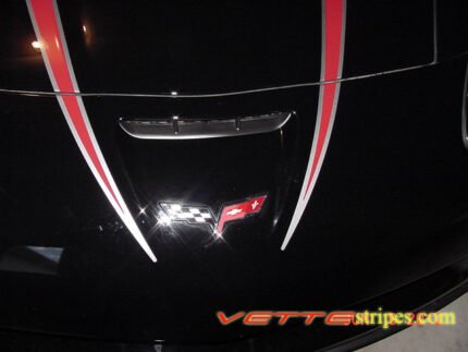 C6 Corvette Z06 Grand Sport red and silver hood spear stripe