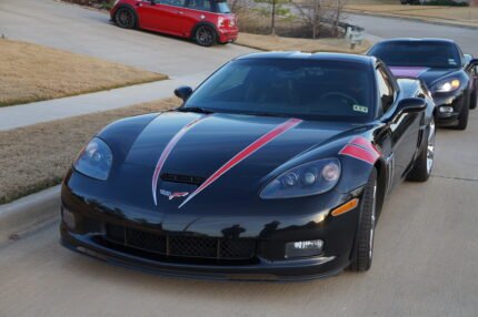 C6 Corvette Z06 Grand Sport red and silver hood spear stripe