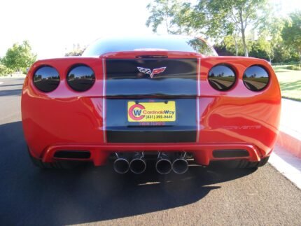 Red C6 Corvette Z06 Grand Sport with black and silver ME stripe and full back rear bumper stripes