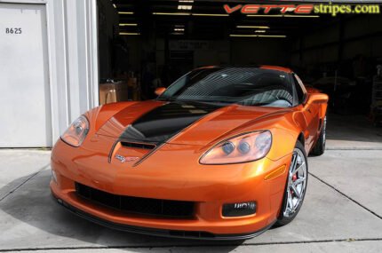 Atomic orange C6 Corvette Z06 with gloss black ME3 stripe