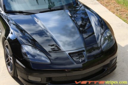 Black C6 Corvette Z06 with metallic cyber grey ME3 stripe