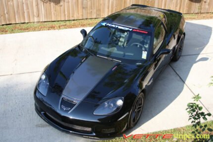 Black C6 Corvette Z06 with metallic cyber grey ME3 stripe