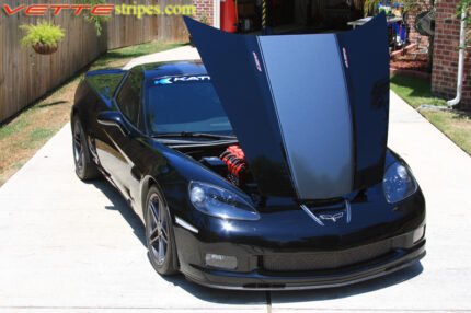 Black C6 Corvette Z06 with metallic cyber grey ME3 stripe