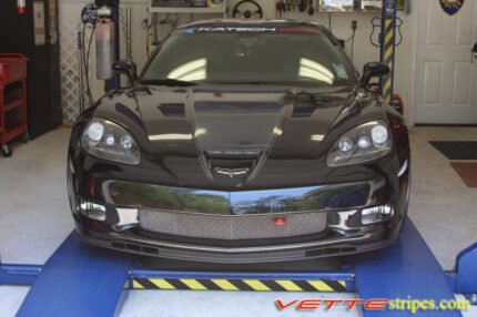 Black C6 Corvette Z06 with metallic cyber grey ME3 stripe