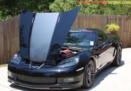 Black C6 Corvette Z06 with metallic cyber grey ME3 stripe