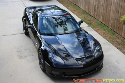 Black C6 Corvette Z06 with metallic cyber grey ME3 stripe