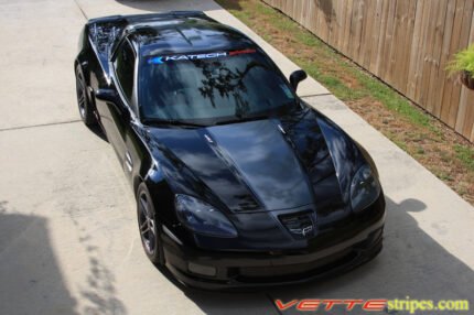 Black C6 Corvette Z06 with metallic cyber grey ME3 stripe